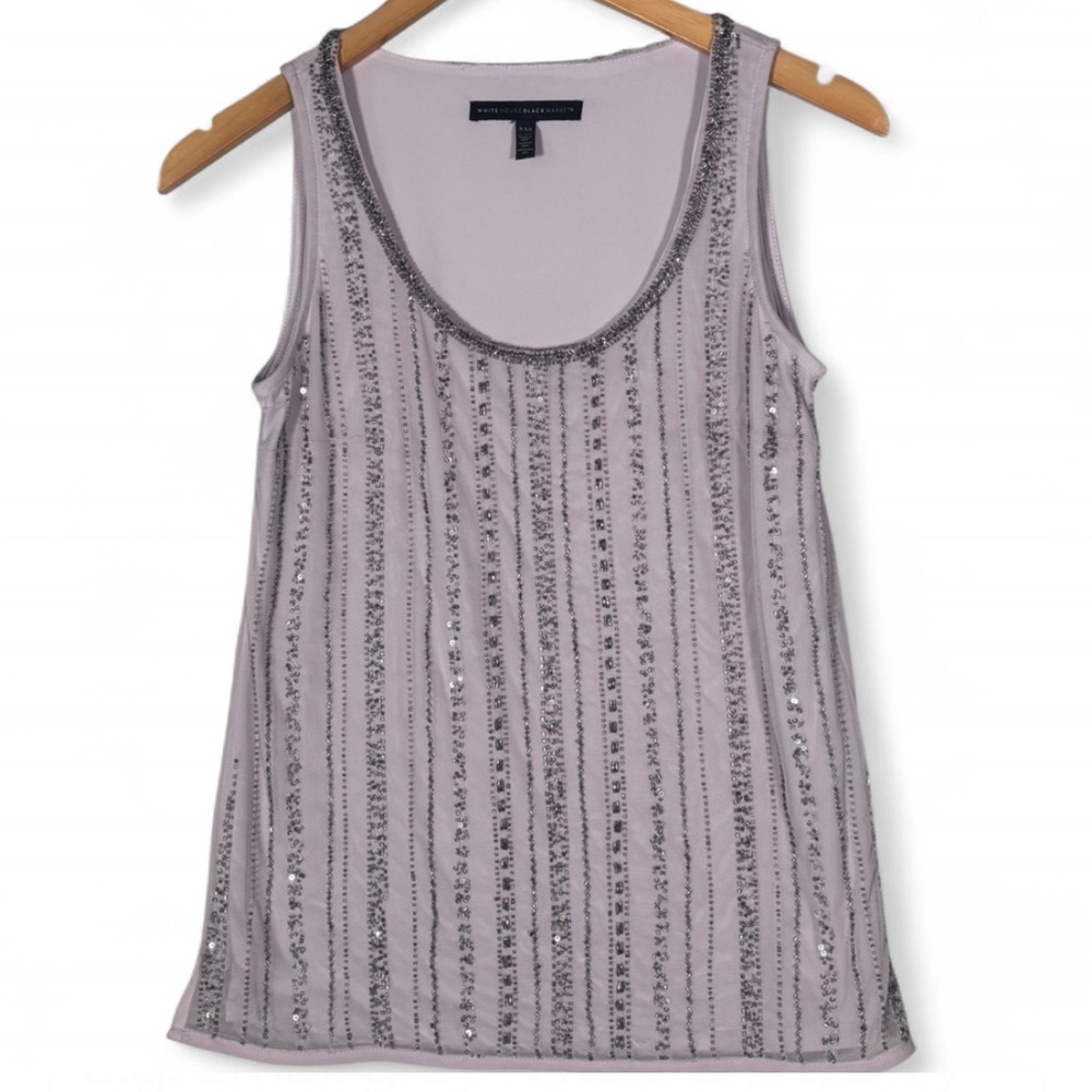 💜White House Black Market Beaded Sequin Tank Top | Size XXS | Lavender Blush